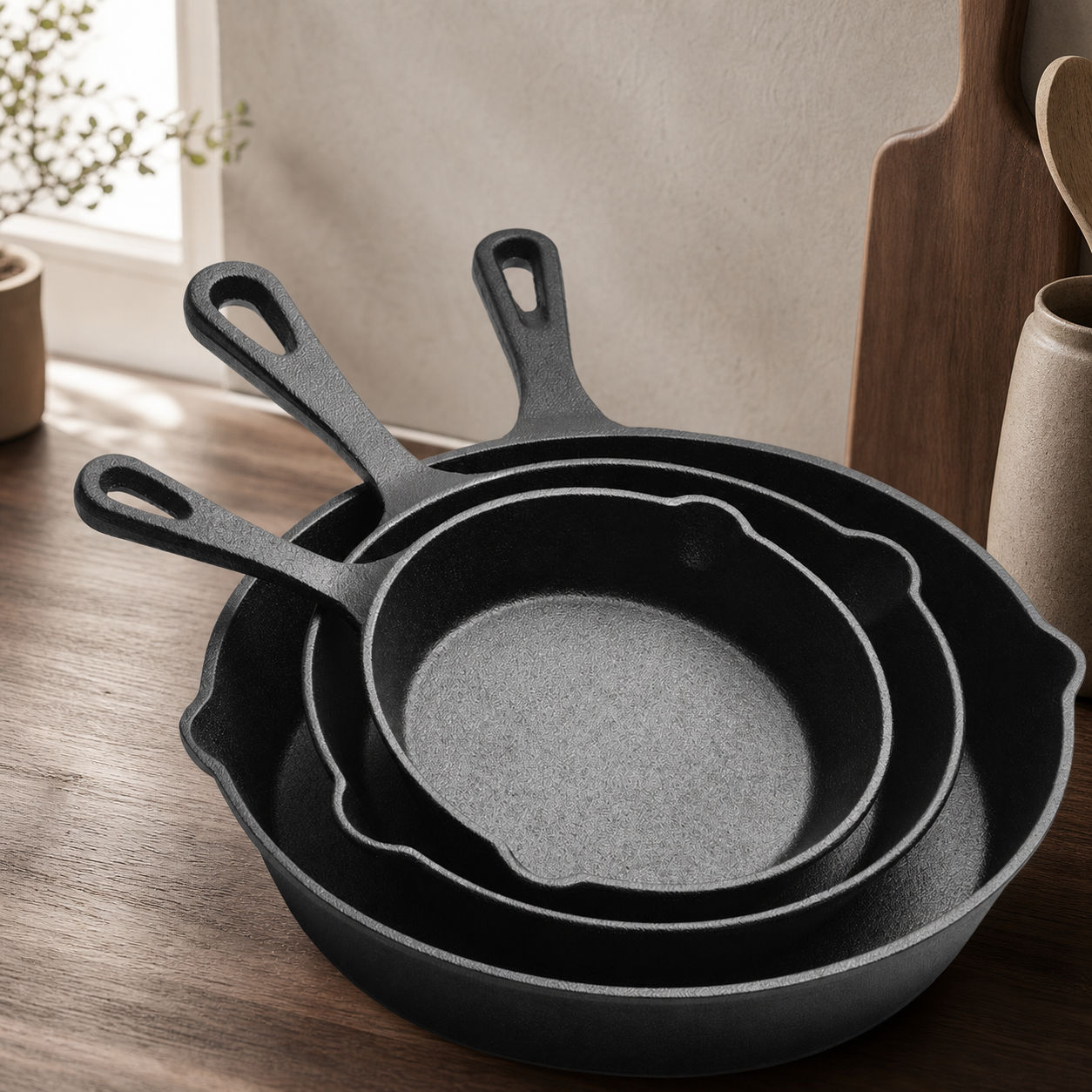 Three-Piece Flat-Bottom Frying Pan Set overview