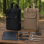 8-Piece Camping Kitchen Cookware Set bag color options and tools