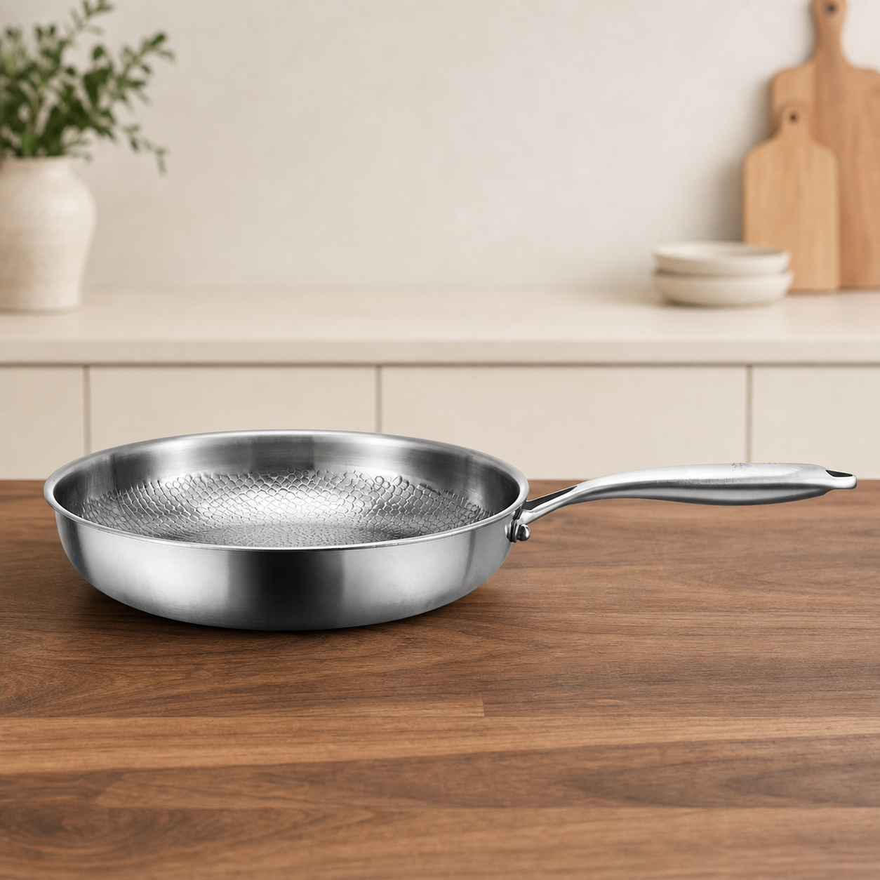 Pure Titanium Patterned Frying Pan side profile