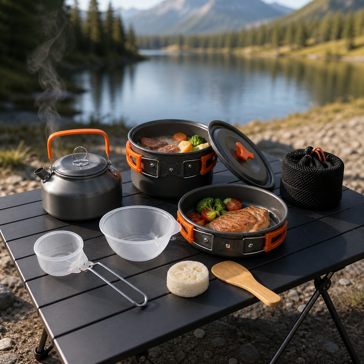 1-3 Person Camping Cookware Set outdoor cooking editorial