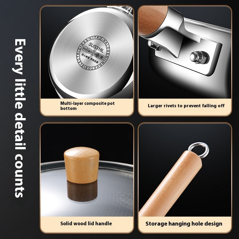 316 Stainless Steel Honeycomb Frying Pan specification details beech wood handle