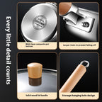 316 Stainless Steel Honeycomb Frying Pan specification details beech wood handle