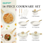 USA Stock 14 Pcs White Granite Non Stick Pots and Pans Set Induction Cookware Kitchen Cooking Set with Frying Pans Saucepans