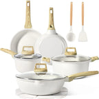 USA Stock 14 Pcs White Granite Non Stick Pots and Pans Set Induction Cookware Kitchen Cooking Set with Frying Pans Saucepans