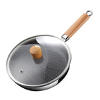 316 Stainless Steel Honeycomb Frying Pan hero overview with glass lid