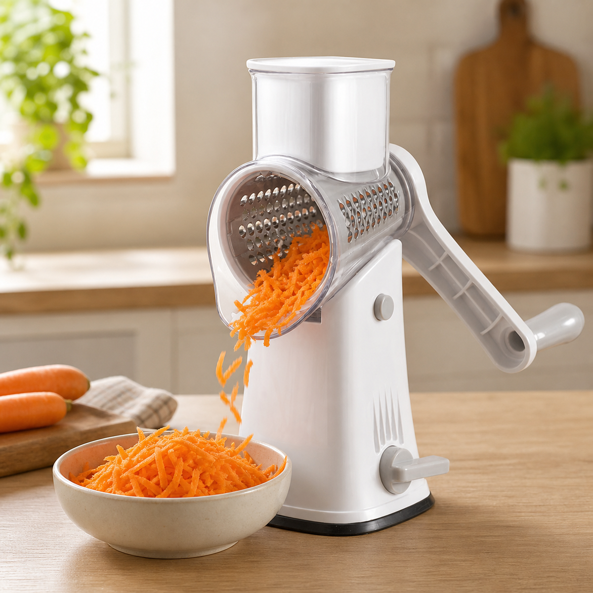 White rotary grater in use