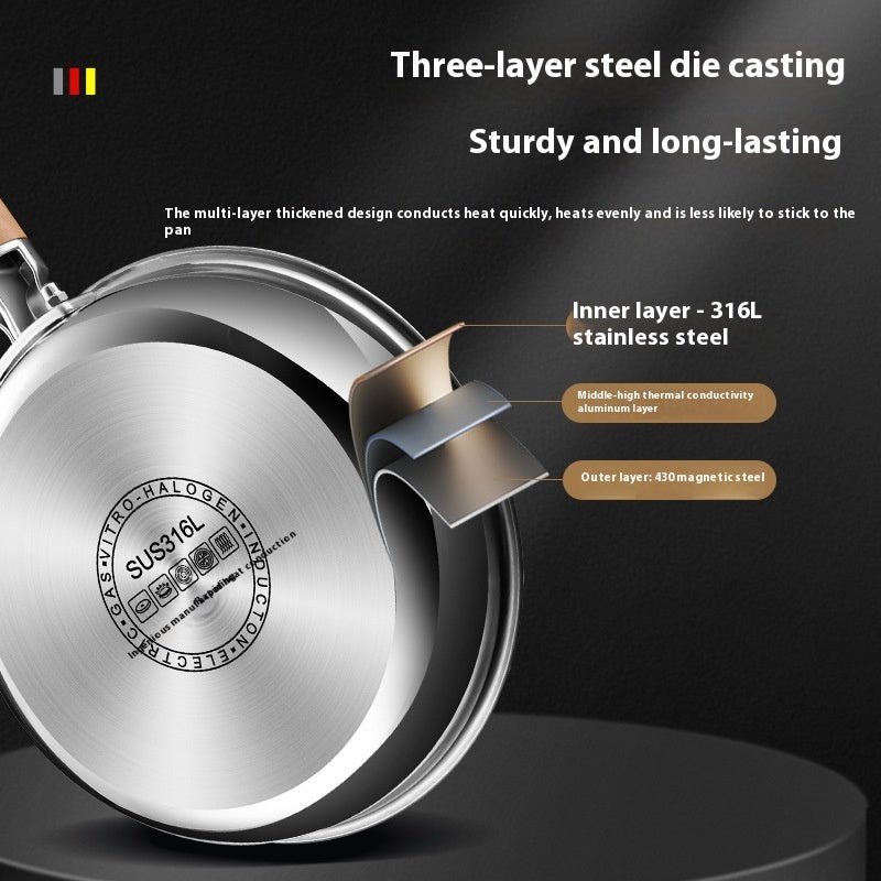 316 Stainless Steel Honeycomb Frying Pan functional-proof composite 3-layer base