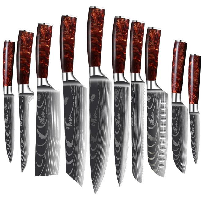 High-carbon knife set detail