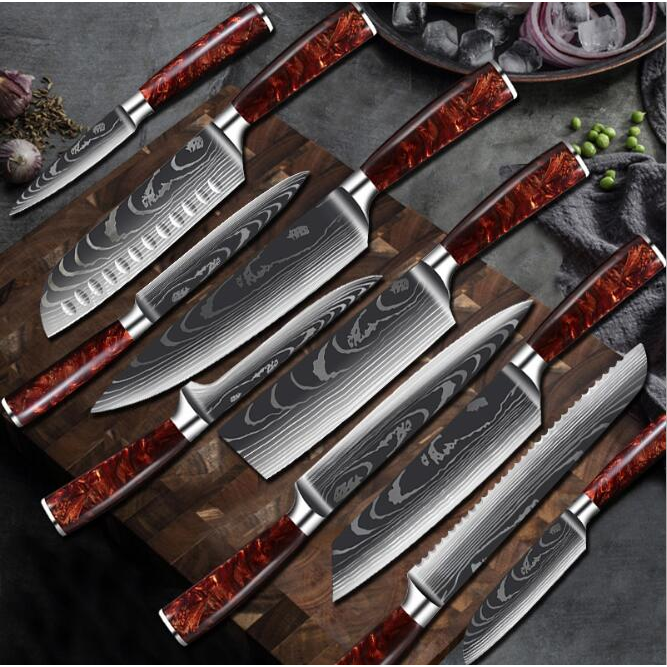 High-carbon knife set detail