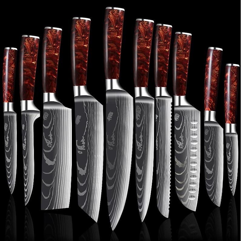 High-carbon knife set detail