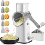 Rotary cheese grater with interchangeable drums